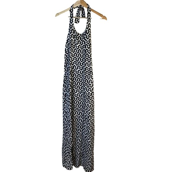 GAP Women Black White Halter Maxi Dress Graphic Y2K Summer Beach Boho Festival M - Picture 1 of 9